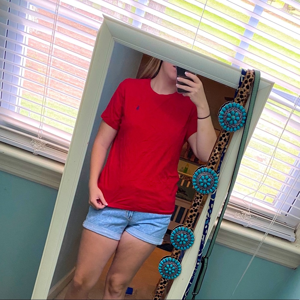 Red polo shirt